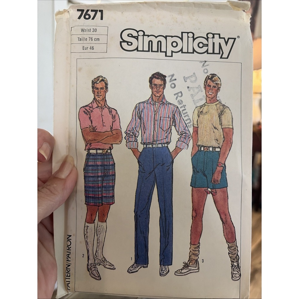 Vintage 1986 Simplicity 7671 Mens Pants Shorts Sewing Pattern Waist 30 Uncut